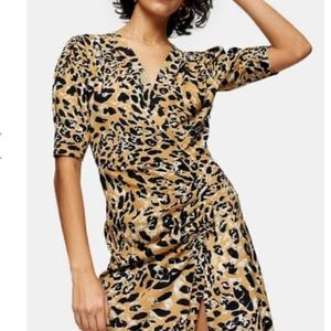 TOPSHOP Leopard Print Mock Wrap Midi Dress❤️NWT